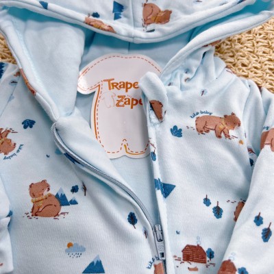 Macacão Acolchoado com Capuz Ursos - Azul Bebê